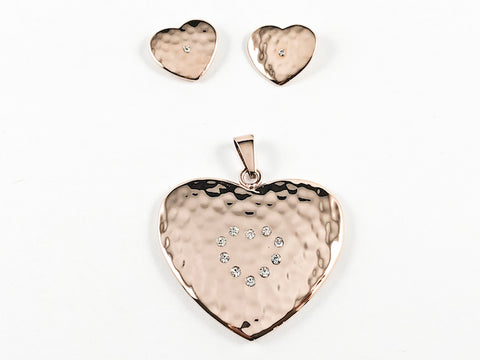 Classic Elegant Hammered Heart Rose Gold Plated Steel Set