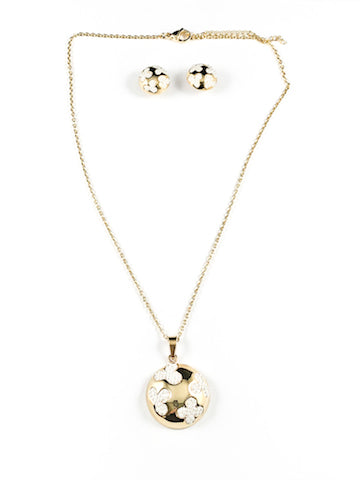 Elegant Classy Pearl Clover Round Design Gold Plated Steel Set