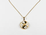 Elegant Classy Pearl Clover Round Design Gold Plated Steel Set