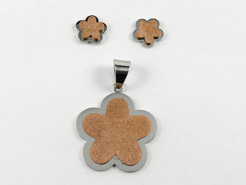 Elegant Casual 2 Tone Rose Gold Glitter Flower Design Steel Set