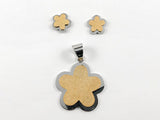 Elegant Casual 2 Tone Yellow Gold Glitter Flower Design Steel Set