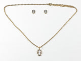 Modern Mother Of Pearl Girl Figure Design Gold Tone Necklace Earring Steel Set