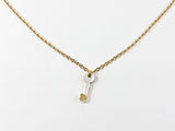 Dainty Unique Mother Of Pearl Key With Heart Necklace Earring Steel Set