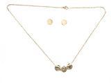 Nice Shiny Metallic Round Shape Center Heart 3 Piece Pendant Design Gold Tone Earring Necklace Set Steel