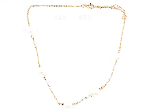 Beautiful Multi Pearl Charm Necklace Earring Gold Tone Steel Set