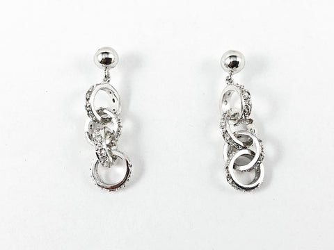 Dainty Interlocked Rings Design Drop Silver Earrings