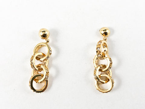 Dainty Interlocked Rings Design Drop Gold Tone Silver Earrings