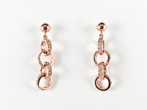 Dainty Interlocked Rings Design Drop Pink Gold Tone Silver Earrings