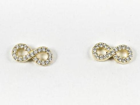 Cute Dainty Infinity CZ Gold Tone Silver Earrings