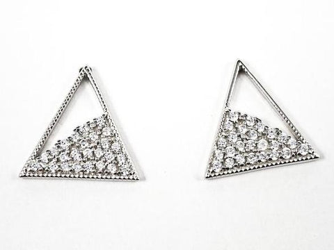 Elegant Fine Triangle With Loose CZ Design Silver Earrings