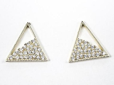 Elegant Fine Triangle With Loose CZ Design Gold Tone Silver Earrings
