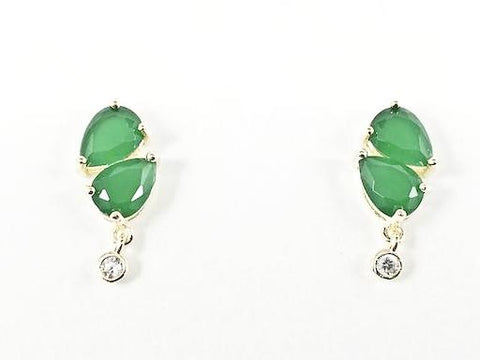 Beautiful Jade CZ Bezel Drop Gold Tone Silver Earrings