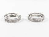 Elegant Fine Pave Style Safe Lock Clasp Hoop CZ Silver Earrings