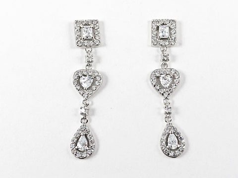 Elegant Mix Shape Design Dangle CZ Silver Earrings