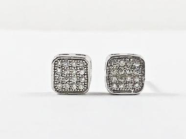 Dainty Elegant CZ Square Stud Silver Earrings