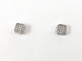Dainty Elegant CZ Square Stud Silver Earrings