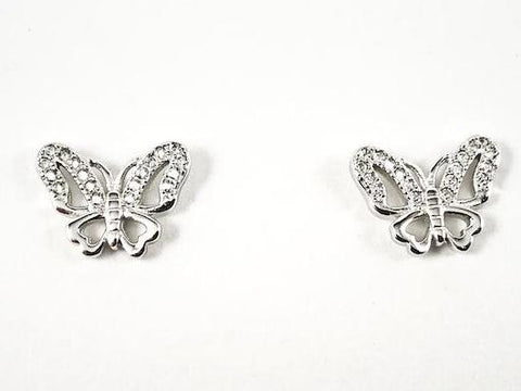 Beautiful Elegant Butterfly Design CZ Silver Earrings