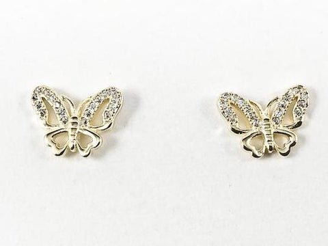 Beautiful Elegant Butterfly Design CZ Gold Tone Silver Earrings