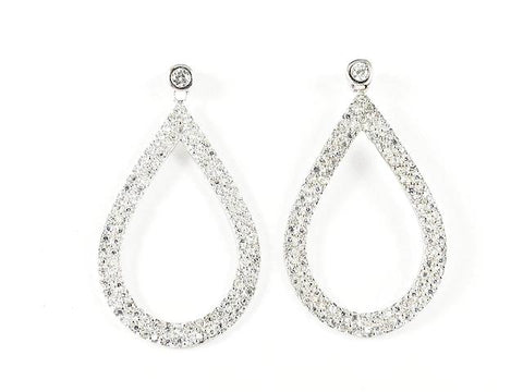 Elegant Fancy Large Oval Shape Pave Style CZ Drop Silver Earrings