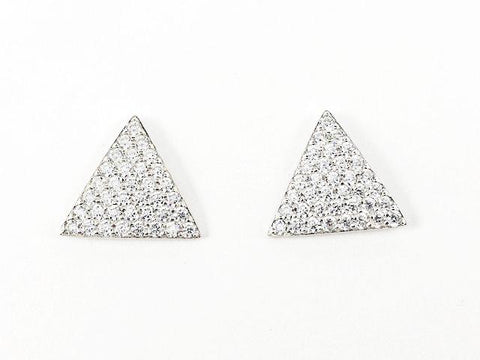 Fine Triangle Shape Micro CZ Setting Stud Silver Earrings