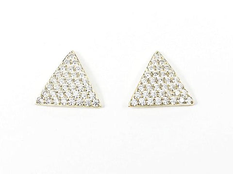 Fine Triangle Shape Micro CZ Setting Gold Tone Stud Silver Earrings