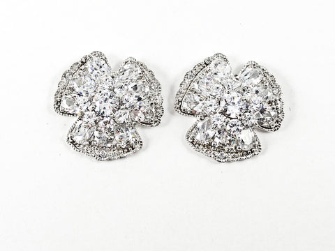 Elegant Unique Floral Shape CZ Silver Earrings