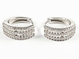 Fine Multi Row Dainty CZ Huggie Silver Earrings