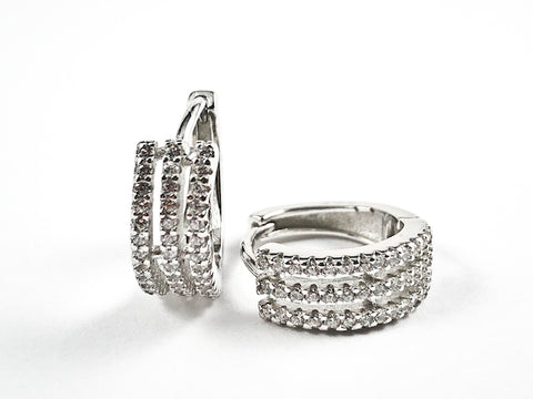 Fine Multi Row Dainty CZ Huggie Silver Earrings