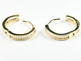 Elegant Dainty Fine Baguette CZ Huggie Gold Tone Silver Earrings
