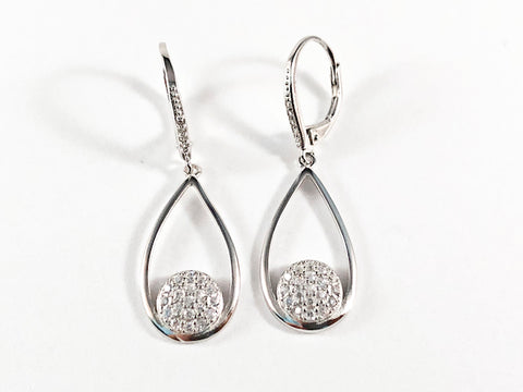 Elegant Open Long Pear Shape CZ Silver Earrings