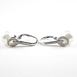 Beautiful Dangling Pearl Design Leverback CZ Silver Earrings