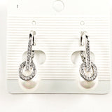 Beautiful Dangling Pearl Design Leverback CZ Silver Earrings