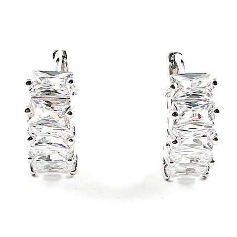 Elegant Rectangle Shape CZ Huggie Style Silver Earrings