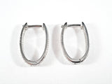 Fine Beautiful Oval Shape Pave CZ Huggie Style Silver Earrings