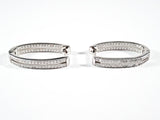 Fine Beautiful Oval Shape Pave CZ Huggie Style Silver Earrings