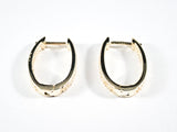Fine Beautiful Oval Shape Pave CZ Huggie Style Gold Tone Silver Earrings