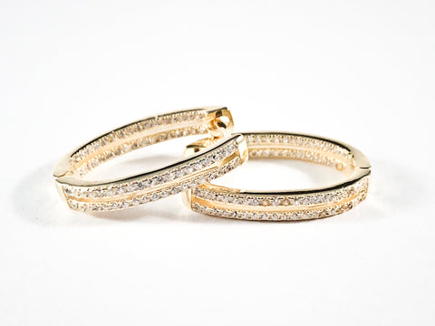 Fine Beautiful Oval Shape Pave CZ Huggie Style Gold Tone Silver Earrings