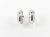 Elegant Fine Baguette Setting Huggie Silver Earrings