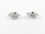 Elegant Fine Baguette Setting Huggie Silver Earrings