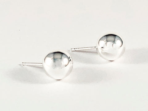 Classic Shiny Metallic Round Ball Stud Silver Earrings