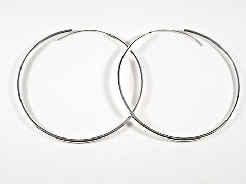 Large Thin Beading Hoop Opening & Closing Silver Earrings