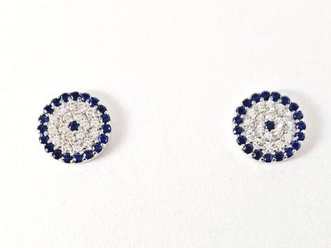 Classic Fine Evil Eye Style Round CZ Stud Silver Earrings