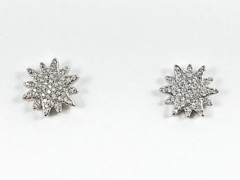 Elegant Layered Stardust Pave CZ Silver Stud Earrings