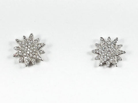 Elegant Layered Stardust Pave CZ Silver Stud Earrings