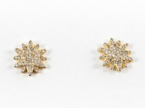 Elegant Layered Stardust Pave CZ Gold Tone Silver Stud Earrings