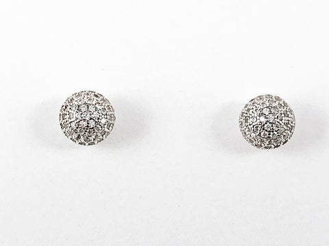 Elegant Round Ball Micro CZ Setting Silver Earrings