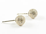 Elegant Round Ball Micro CZ Setting Gold Tone Silver Earrings