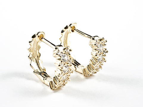 Elegant Fine CZ Huggie Style Gold Tone Silver Earrings