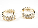 Elegant Fine CZ Huggie Style Gold Tone Silver Earrings