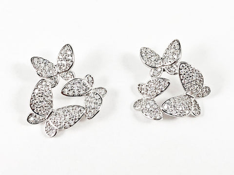 Unique Beautiful Multi Butterfly Pave Style CZ Silver Earrings